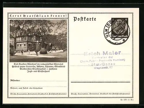 AK Bad Sooden-Allendorf, Fachwerkhaus, Ganzsache Lernt Deutschland kennen