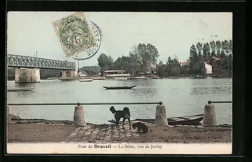 AK Draveil, La Seine, vue de Juvisy et le Pont