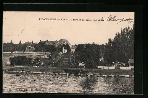 AK Ris-Orangis, Vue de la Seine et du Sanatorium