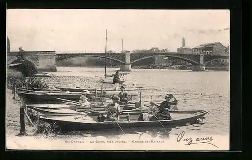 AK Ris-Orangis, La Seine, Rive droite - Garage des Bateaux