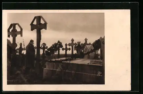 AK Soldatengräber mit Kranz