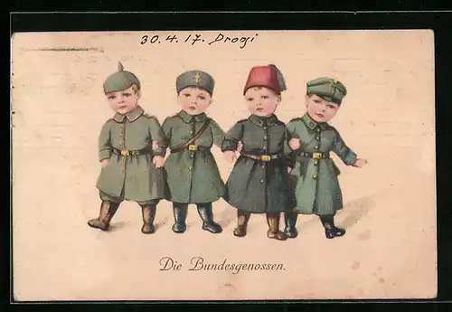 AK Kleine Soldaten in Uniformen der Bundesgenossen