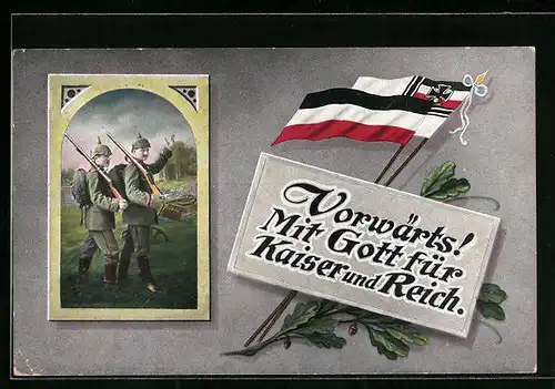 AK Deutsche Soldaten mit Reichs- und Reichskriegsfahne
