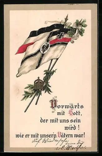 AK Reichs- und Reichskriegsfahne mit Eichen- und Lorbeerblättern