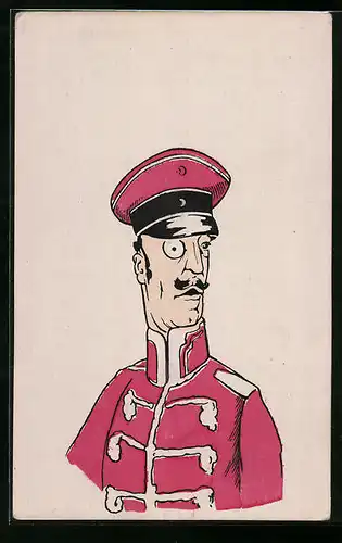 Künstler-AK Karikatur eines Soldaten in Uniform mit Monokel