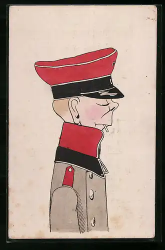 Künstler-AK Soldat in Uniform mit roter Haube