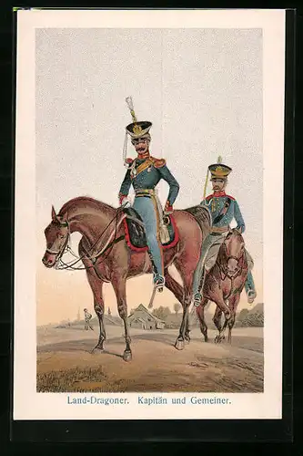 Künstler-AK Land-Dragoner Kapitän und Gemeiner in Uniform