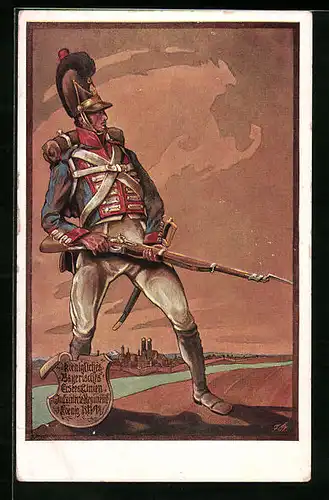 Künstler-AK Königliches Bayerisches Erstes Linien-Infanterie-Regiment Koenig, Soldat in Uniform