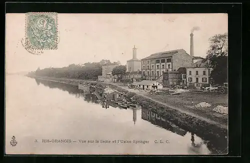 AK Ris-Orangis, Vue sur la Seine et l`Usine Springer