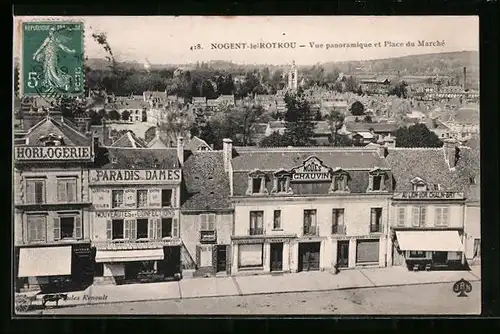 AK Nogent-le-Rotrou, Vue panoramique et Place du Marché