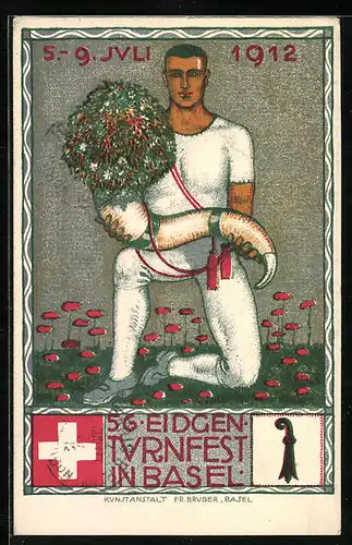 Künstler-AK Basel, 56. Eidgen. Turnfest 1912, Turner mit Füllhorn
