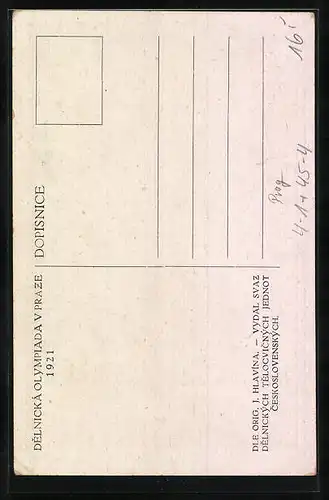 Künstler-AK Prag, Delnická Olympiada v Praze 1921