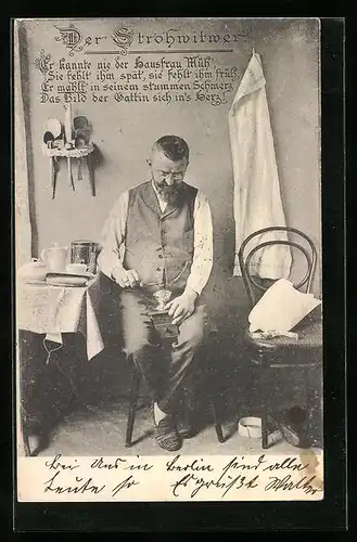 AK Der Strohwitwer mit einer Kaffeemühle