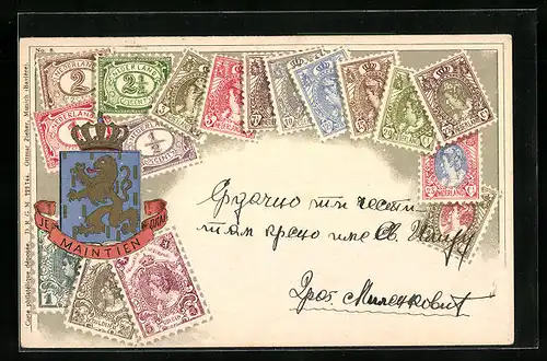AK Briefmarken der Niederlande mit Wappen