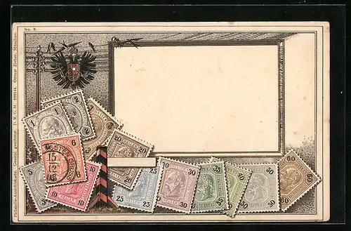 AK Briefmarken von Österreich mit Wappen