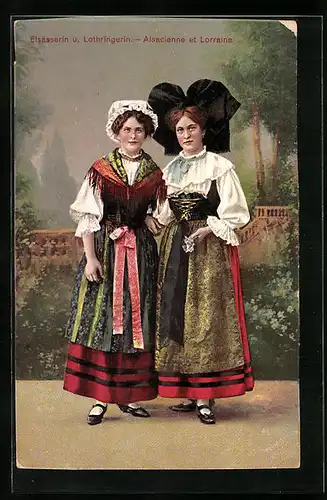 AK Zwei Frauen in elsässer-lothringischer Tracht