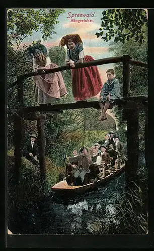 AK Sängerfahrt im Spreewald und Frauen in Spreewälder Tracht