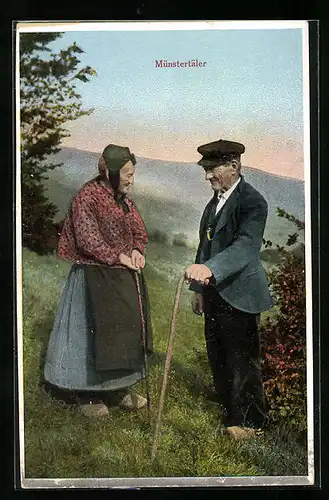 AK Ein altes Paar in Münstertäler Tracht