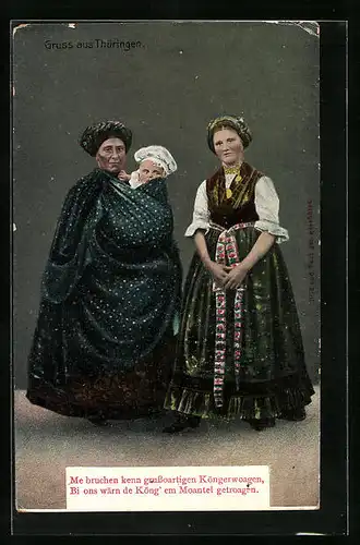 AK Zwei Frauen mit Baby in thüringischer Tracht