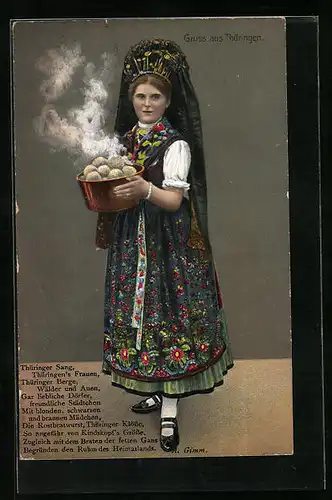AK Frau mit Klösen in thüringischer Tracht