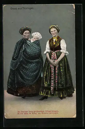 AK Mutter und Grossmutter mit Baby in thüringischen Trachten