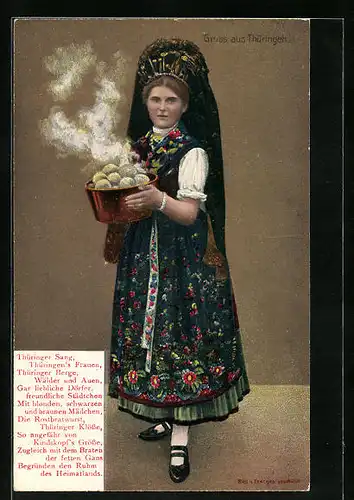 AK Frau mit Klösen in thüringischer Tracht