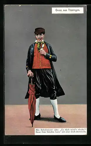 AK Mann mit Regenschirm in thüringischer Tracht