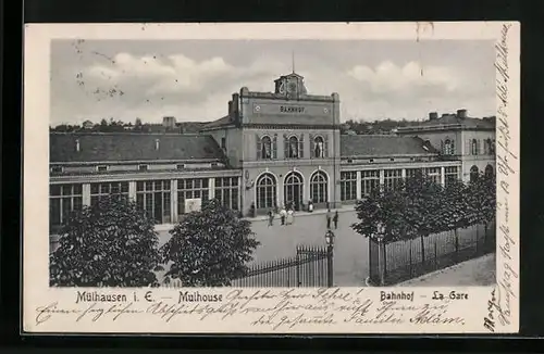 AK Mülhausen i. Els., Bahnhof aus der Vogelschau