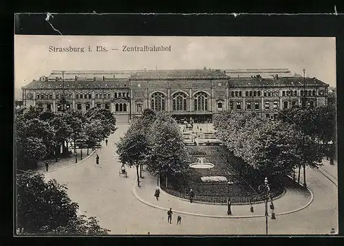 AK Strassburg i. Els., Zentralbahnhof aus der Vogelschau