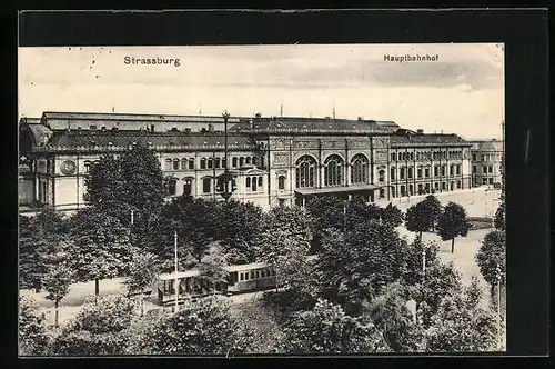 AK Strassburg, Strassenbahn am Hauptbahnhof