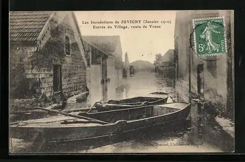 AK Juvigny, Les Inondations (Janvier 1910), Entrèe du Village, route de Vraux