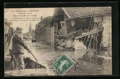 AK Juvigny, Les Inondations (Janvier 1910), Rue principale du Village