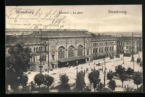 AK Strassburg, Bahnhof aus der Vogelschau