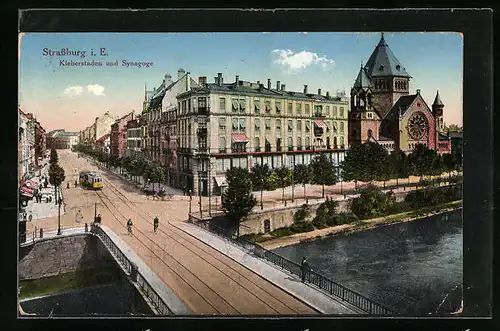 AK Strassburg i. E., Kleberstaden und Synagoge