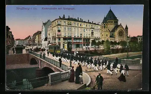 AK Strassburg i. E., Kleberstaden mit Synagoge