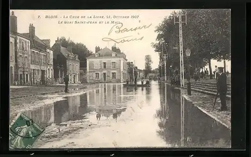 AK Blois, La Crue de la Loire, 21 Oct. 1907, Le Quai Saint-Jean et le Mail, Hochwasser