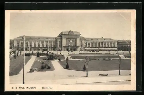 AK Mülhausen, Bahnhof mit Vorplatz