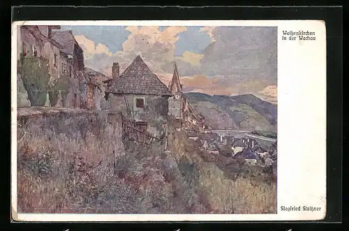 Künstler-AK Siegfried Stoitzner: Weissenkirchen i. d. Wachau, Ortsansicht