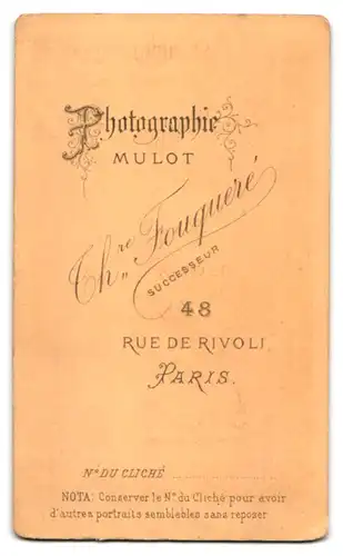 Fotografie Ch. Fouqueré, Paris, 48 Rue de Rivoli, Portrait betagter Herr mit grauem Haar und Vollbart