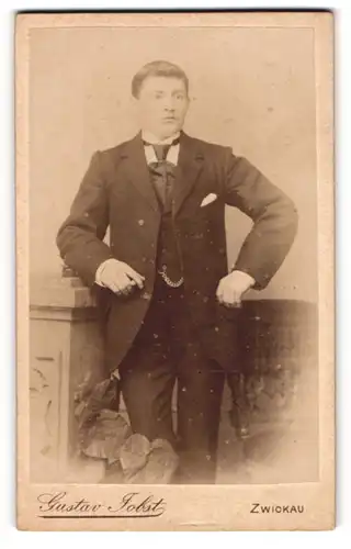 Fotografie Gustav Jobst, Zwickau i. Sa., Äussere Schneebergerstr. 20, Portrait charmanter junger Mann im Anzug