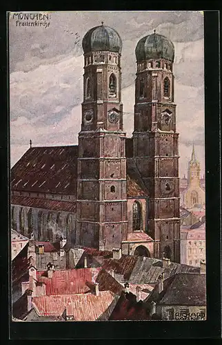 Künstler-AK Richard Wagner: München, Blick auf die Frauenkirche