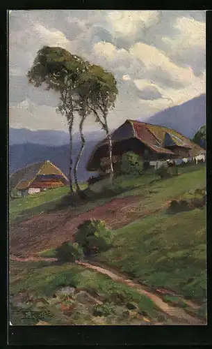 Künstler-AK Fritz Reiss: Berghütte im sommerlichen Schwarzwald