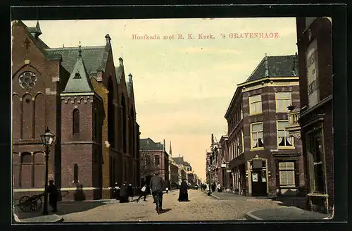 AK `s Gravenhage, Hoefkade met R. K. Kerk
