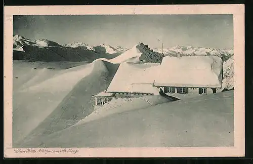 AK Ulmer Hütte, Berghütte am Arlberg im Schnee
