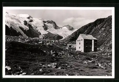 AK Rostockerhütte, Berghütte im Maurertal mit Maurerkeesköpfen und Maurertörl