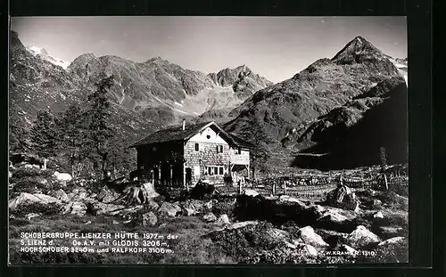 AK Lienzer Hütte, Berghütte im Ebanttal und Schobergruppe mit Glödis, Hochschober und Ralfkopf