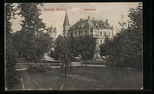 AK Schwäb. Gmünd, Stadtgarten mit Denkmal