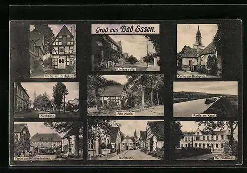 AK Bad Essen, Lindenstrasse, Kirchplatz, Alte Mühle und Dorfstrasse
