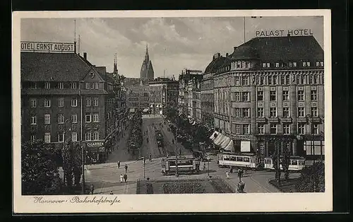 AK Hannover, Bahnhofstrasse mit Strassenbahnen