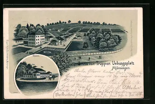 Lithographie Münsingen, Truppen-Übungsplatz, Casino